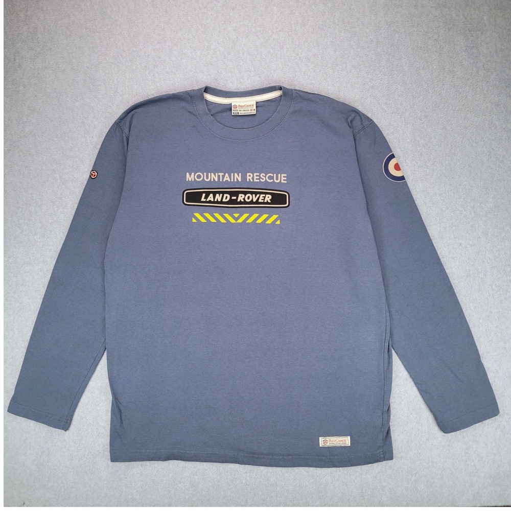 Red Canoe Land Rover Long Sleeve T-Shirt Mens XXL Blue Mountain Rescue Graphic